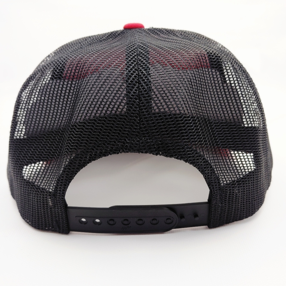 Free Chicken Rides Red Snapback Hat with Cartoon Patch - Picture 4 of 4
